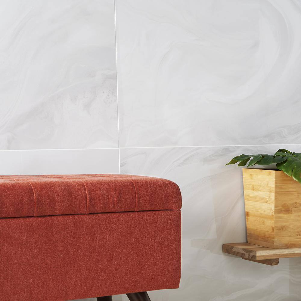 Augusta 24" x 48" Polished White Porcelain Marble Look Tile