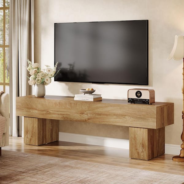 Brown TV Stand Fits TVs up to 55 to 65 in. Low TV Console Table for Living Room