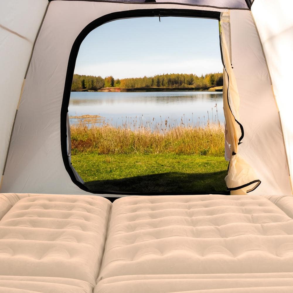 Beige Inflatable Car Air Mattress with Pump and Pillows