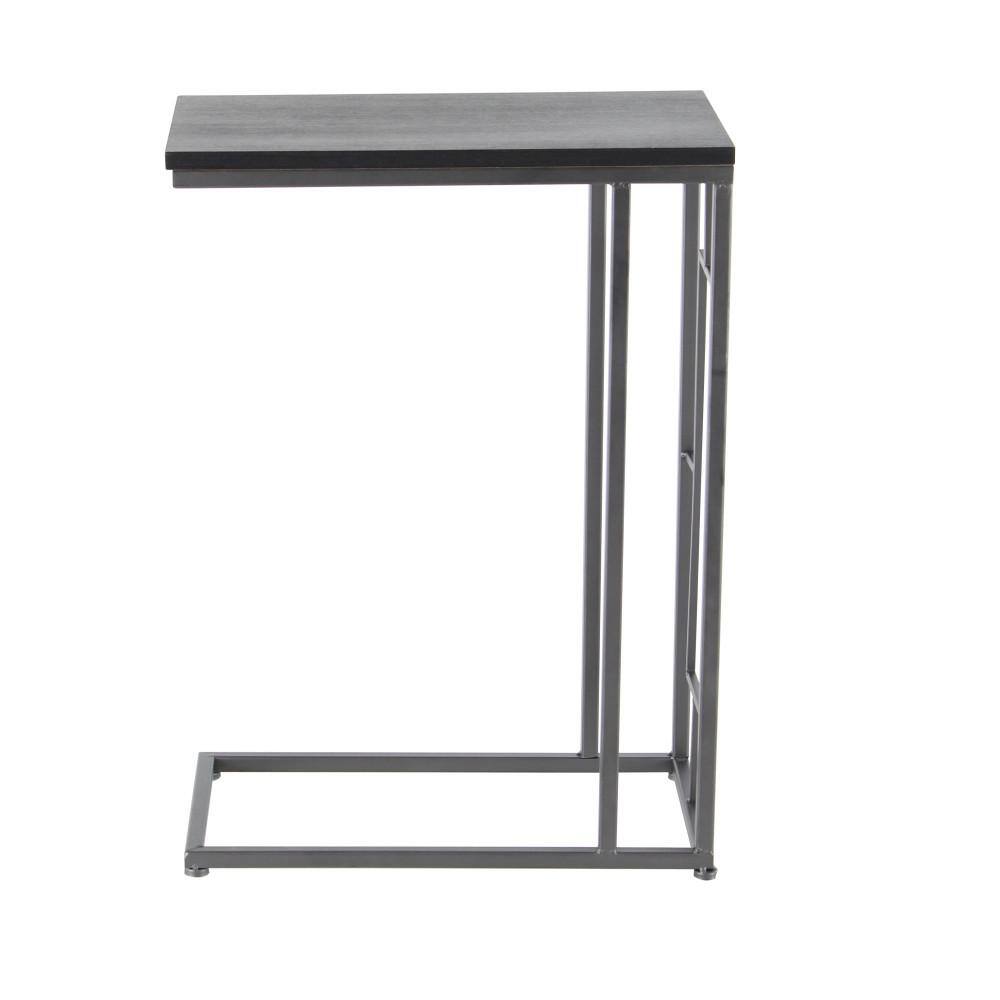 C-Shaped Solid Rectangle Black and Gray Wood & Metal Accent Table