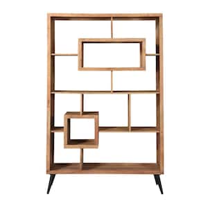Acacia 75 in. Natural and Black 11-Shelf Wooden Etagere