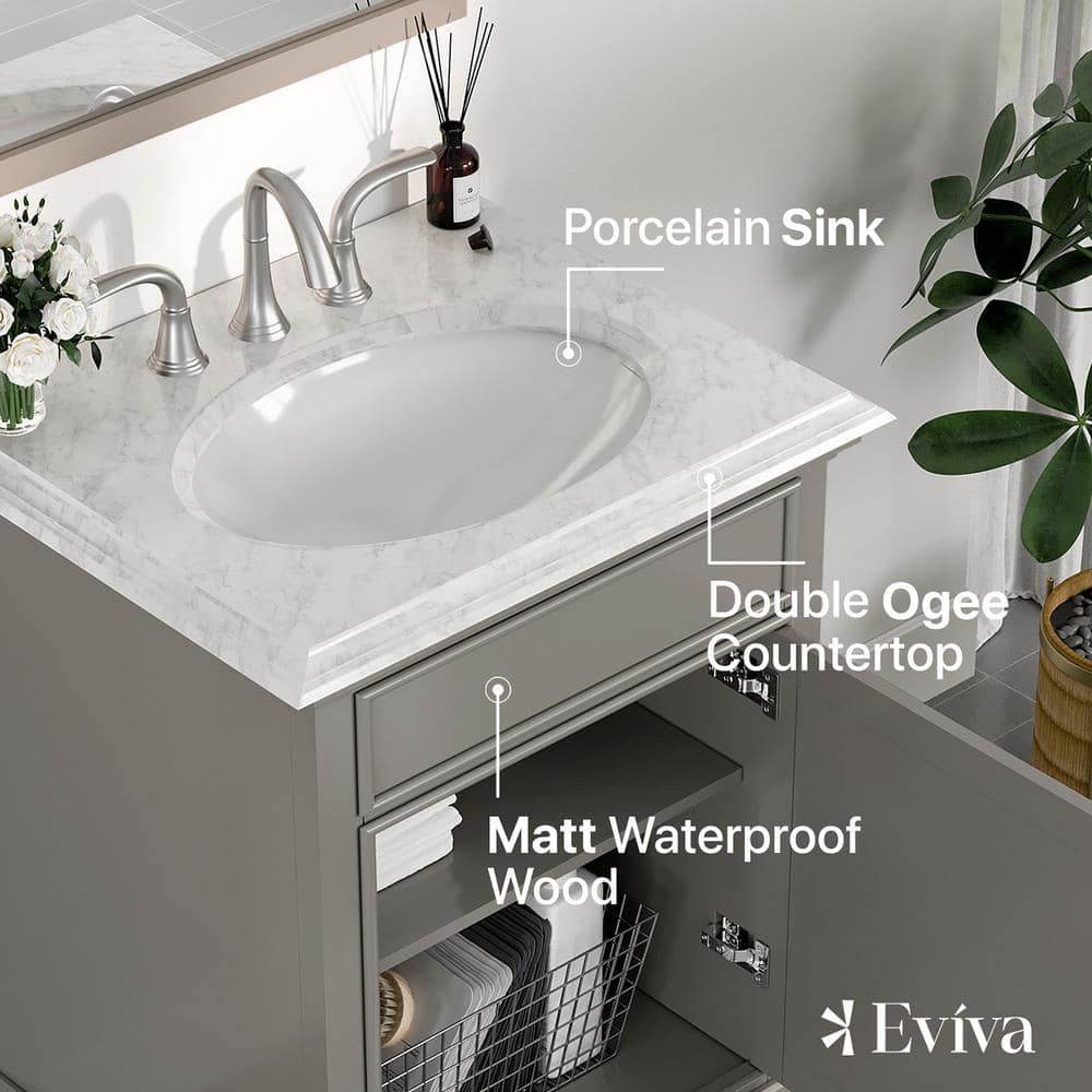 Elite Stamford 24" Gray Double Ogee Edge Freestanding Bathroom Vanity