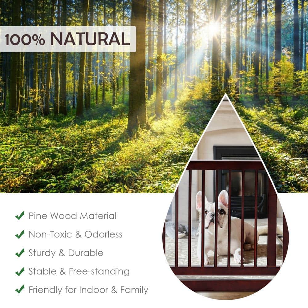24" Cherry Finish Pine Wood 3-Panel Folding Pet Gate