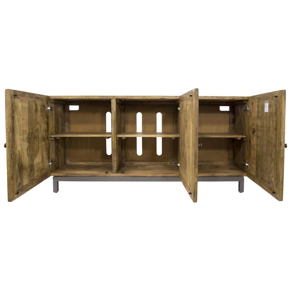 Brown and Gold Mango Wood Console Table with Storage