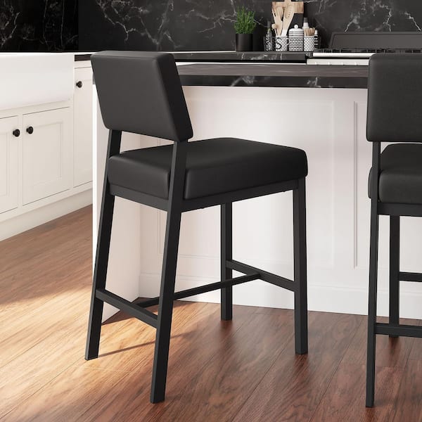 Avery 43 in. H Bar Stool Black Faux Leather / Black Metal