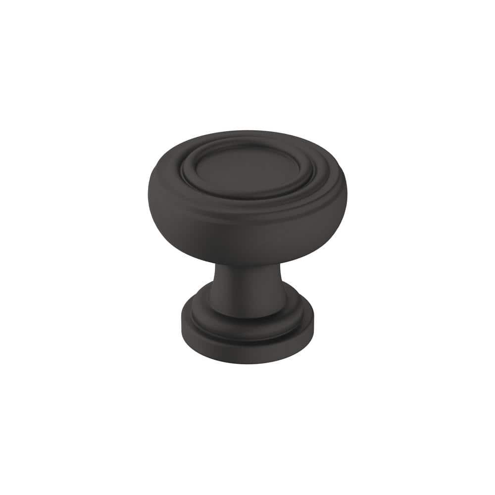 Matte Black Round Steel Cabinet Knob with Mounting Hardware