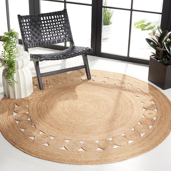 Natural Fiber Beige 5 ft. x 5 ft. Solid Color Round Area Rug