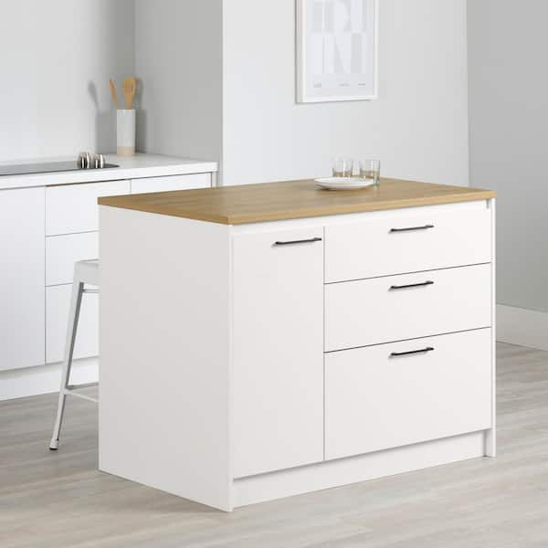 Myro White and Maple Nutmeg Melamine 46.75 in. Kitchen Island