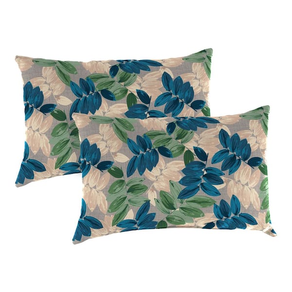 Jordan Manufacturing 12 in. L x 18 in. W x 4 in. T Rectangular Outdoor Lumbar Pillow in Foliage Pebble (2-Pack)