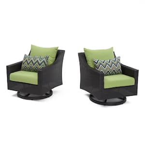 Deco Wicker Motion Outdoor Lounge Chair with Sunbrella Ginkgo Green Cushions (2-Pack)