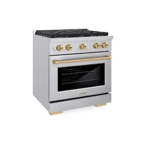Autograph Edition 30 in. 4-Burner Freestanding Gas Range and Convection Oven in Stainless Steel and Champagne Bronze