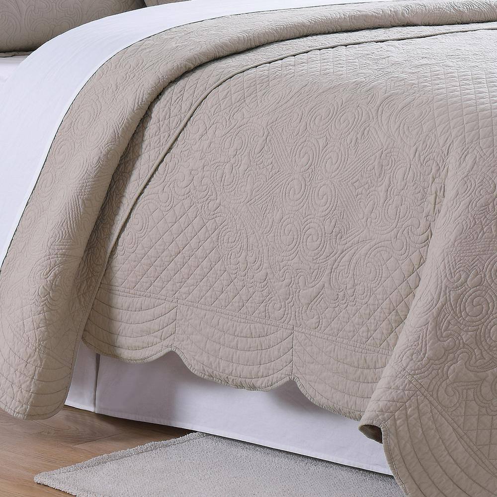 Tan Cotton Twin Quilt Set with Textured Shams