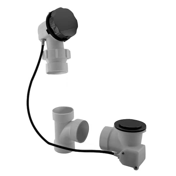 Westbrass 27 in. Cable Drive Bath Drain with Rotary Overflow Cover on a Ball Joint, Pop-Up Stopper - Sch. 40 PVC, Matte Black