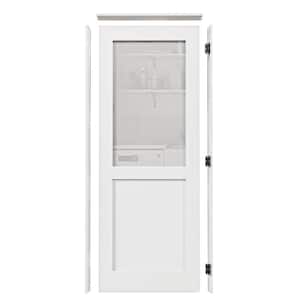 32 in. x 80 in. 1/2-Lite Frosted Glass Right Handed White Solid Core Single Door with Quick Assemble Jamb Kit