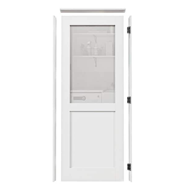 ARK DESIGN 32 in. x 80 in. 1/2-Lite Frosted Glass Right Handed White Solid Core Single Door with Quick Assemble Jamb Kit