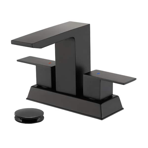 304 stainless steel 4 in. Centerset Double Handle Bathroom Faucet with Drain Kit Included in Black