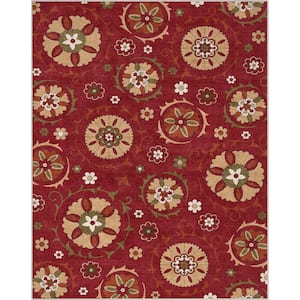 Red 7 ft. 10 in. x 9 ft. 10 in. Flat-Weave Kings Court Beatrice Transitional Floral Oriental Area Rug