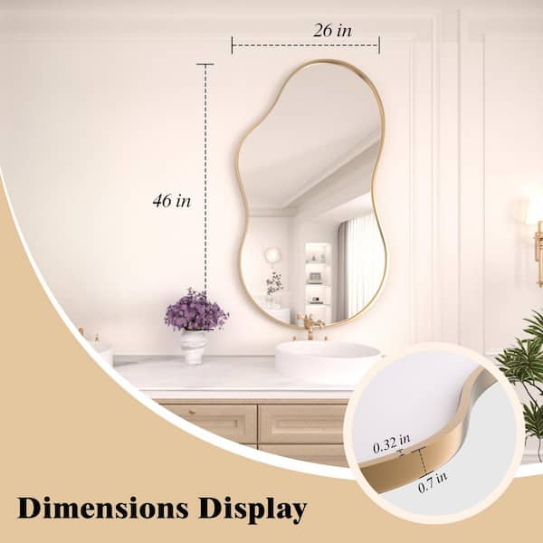 Gold 26 in W x 46 in. H Abstract Wavy Irregular Aluminum Alloy Framed Mirror for Bathroom, Living Room, Entryway