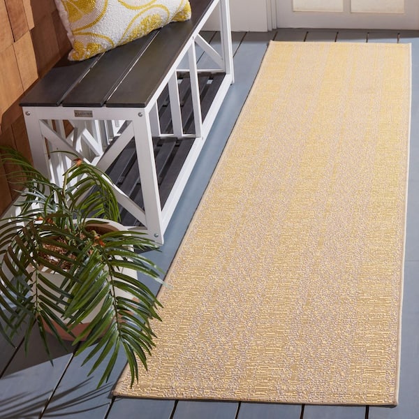 Courtyard Beige/Gold 2 ft. x 8 ft. Striped Diamond Indoor/Outdoor Runner Rug