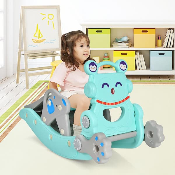 4-in-1 Rocking Horse and Slide Set Toddler Slide Toy with Basketball Hoop