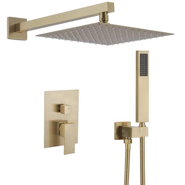 Single Handle 2-Spray Shower Faucet 2.5 GPM with 180° Swivel, Adjustable Flow Rate in Gold