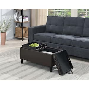 Designs4Comfort Magnolia Espresso Faux Leather Storage Ottoman with Reversible Trays