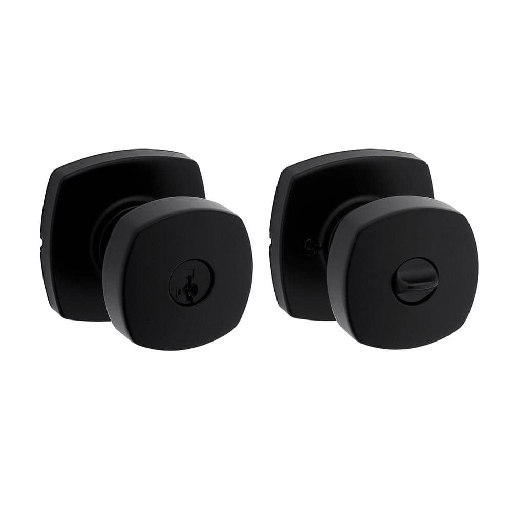 Arroyo Matte Black Keyed Entry Door Knob with Soft Modern Rose featuring SmartKey Security