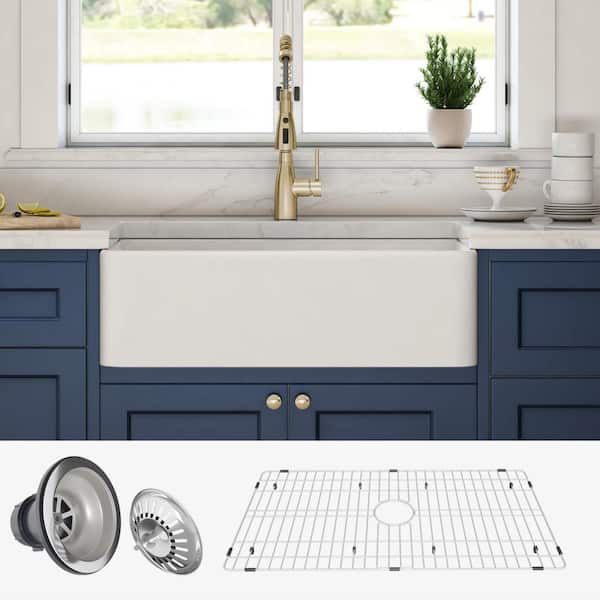 Getpro White Fireclay 36 in. Single Bowl Farmhouse Apron Kitchen