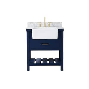 Timeless Home 30 in. W x 22 in. D x 34.13 in. H Bath Vanity in Blue with Carrara Marble Top with White Basin