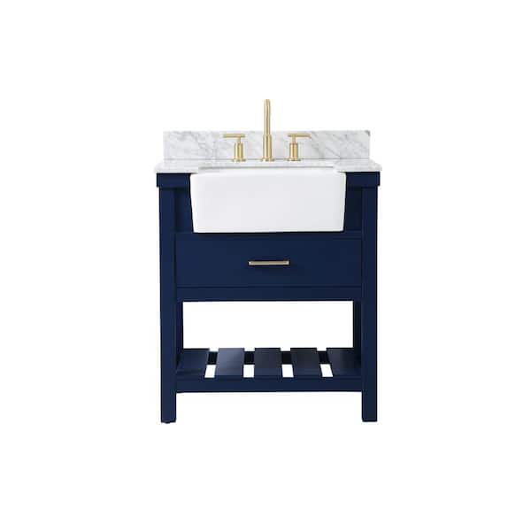 Unbranded Timeless Home 30 in. W x 22 in. D x 34.13 in. H Bath Vanity in Blue with Carrara Marble Top with White Basin