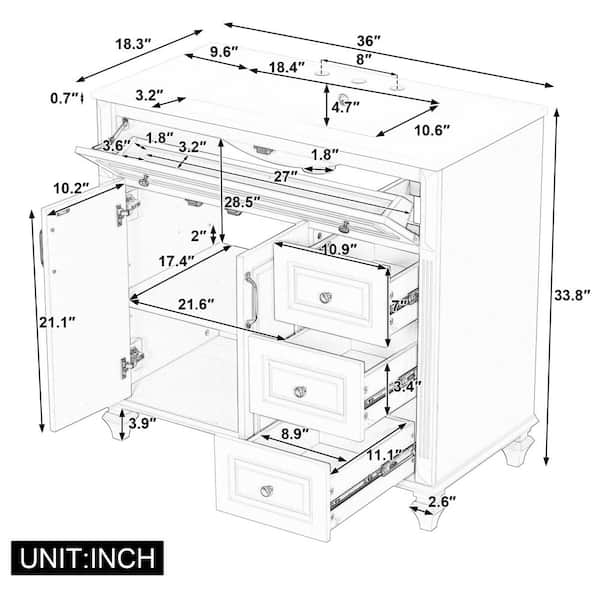 yuuu.　36 Ziyudura 36 in. Single Sink Freestanding White Bath Vanity with