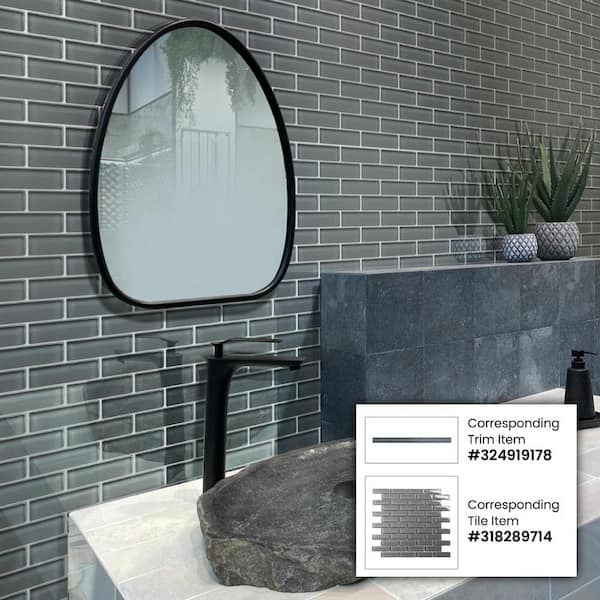 Apollo Tile Colorway 0.6 in. x 12 in. Dark Gray Glass Glossy 