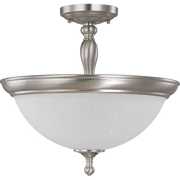 Glomar 3-Light Brushed Nickel Semi-Flush Mount Dome Light with Frosted Linen Glass