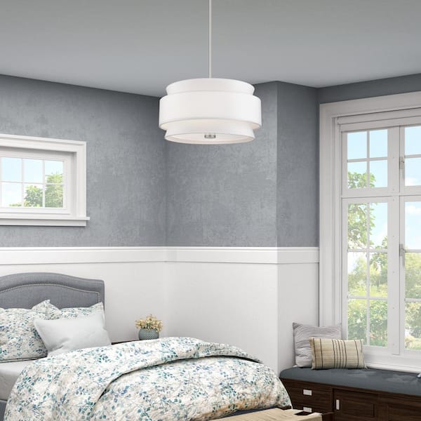 Fontana 4-Light Brushed Nickel Chandelier with Off-White Fabric Shade