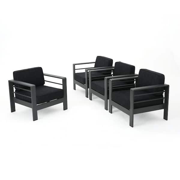 Noble House 4-Piece Metal Outdoor Patio Seating Set with Dark Gray Cushions
