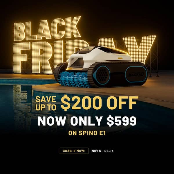 SPINO E1 Robotic Pool Vacuum, 5800 GPH, 110° Walls, Smart Arc, 3.5 H Saltwater & App Control