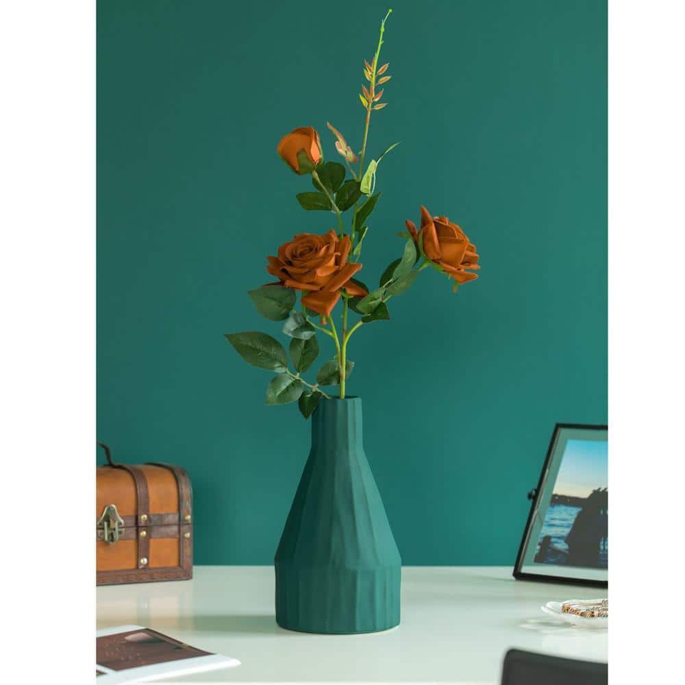 FABULAXE Modern Farmhouse Home Decor Accents; Boho Vases for Decor, Housewarming Gifts, Green, 10 in.