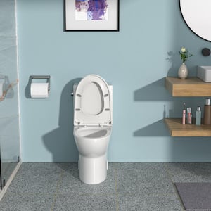 12 in. 1-Piece 1.28 GPF Single Flush Elongated Toilet in White-4 Seat Included with Wax Ring, Bolts, Side Caps