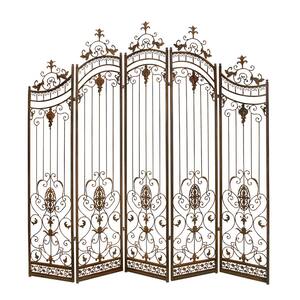 6 ft. Hinged Foldable Arched Partition Bronze 5 Panel Room Divider Screen with Relief Acanthus Design