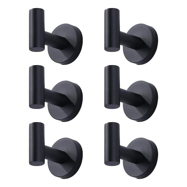 VEVETTA (6 Pack) Wall Mount Stainless Steel J-Hook Towel Hook Bath Hook in Matte Black