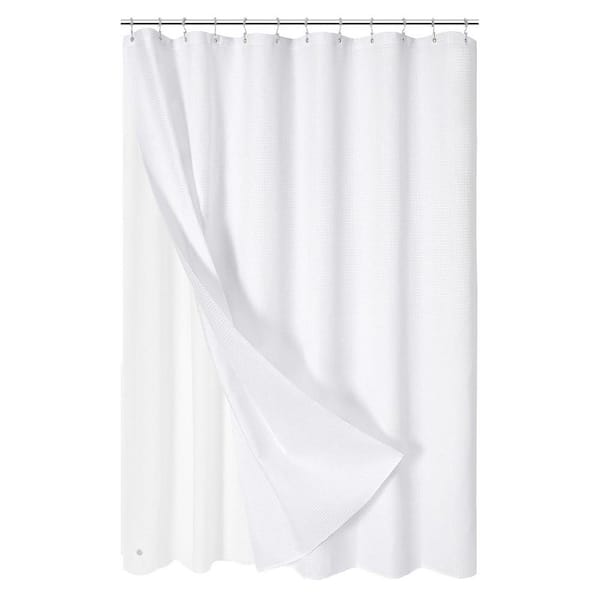 3 in 1 Shower Curtain Set 72 in. x 72 in. White Waffle Fabric and PEVA Liner with 12-Stainless Steel Hooks