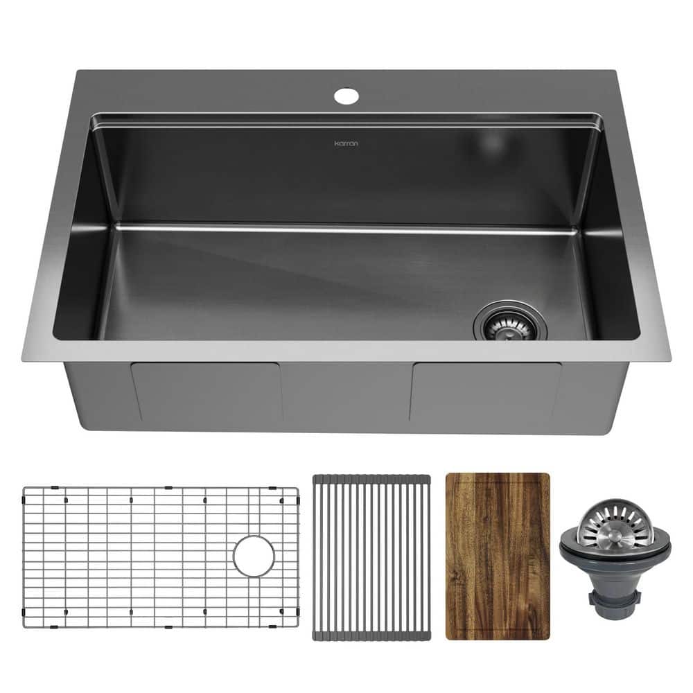 Elite 33 in. Drop-in Single Bowl 16 Gauge Gunmetal Black Stainless Steel Workstation Kitchen Sink price history on PriceWatchPro