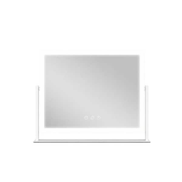 16.3 in. W x 12.2 in. H Bathroom Makeup Mirror with 10x Magnifier, 3 Light Modes, Touch Control, 360° Rotation, White