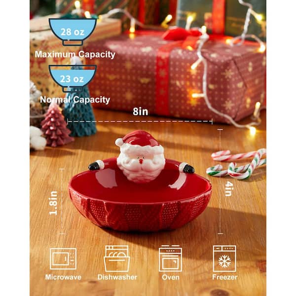 Wudkey 1 Piece Santa Fruit Bowls, Christmas Ceramic Serving Bowl