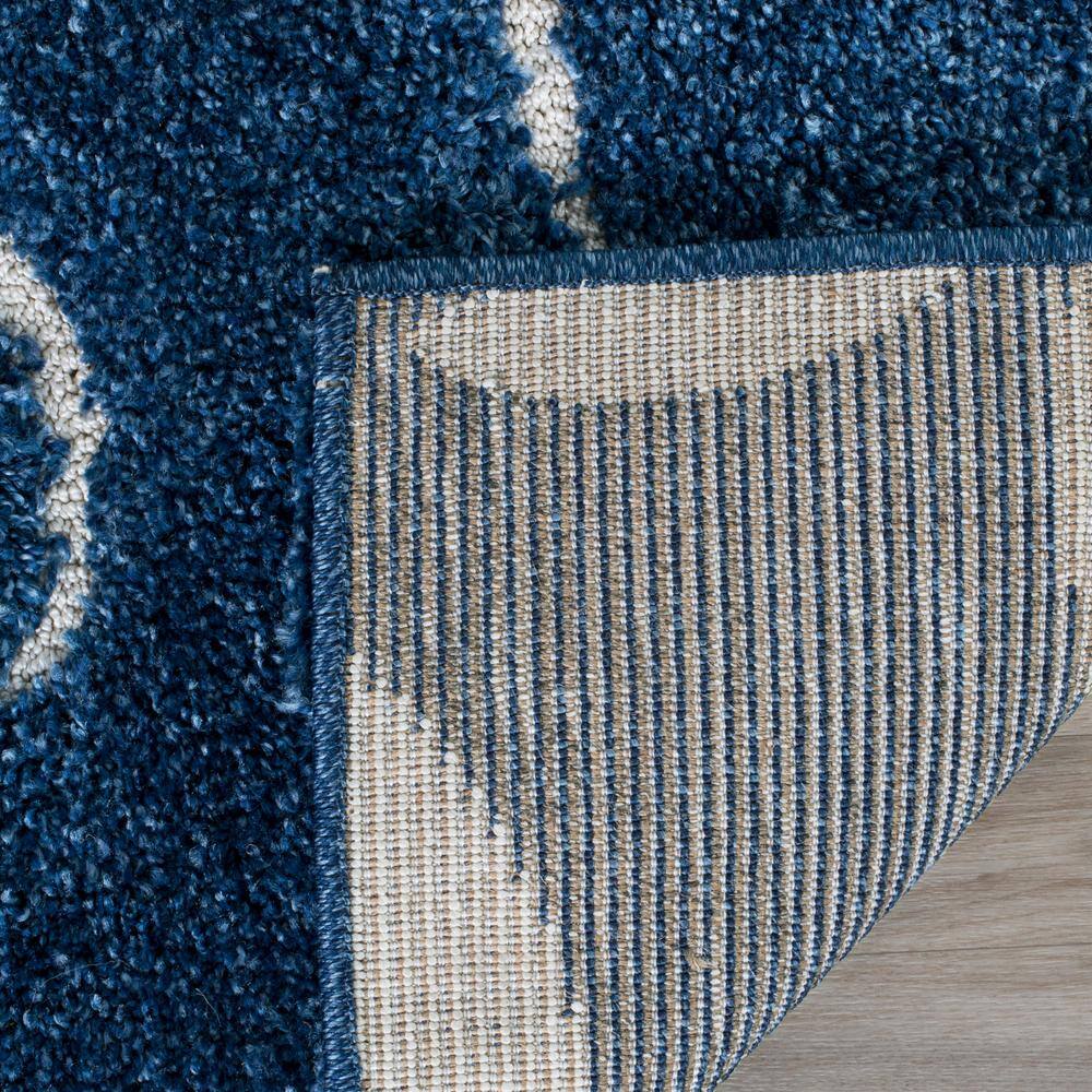 Elegant Dark Blue and Cream Square Synthetic Shag Rug 4' x 4'