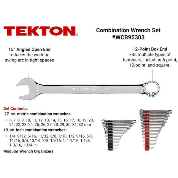 TEKTON 1/4 in. to 1-1/4 in., 6 mm to 32 mm Combination Wrench Set