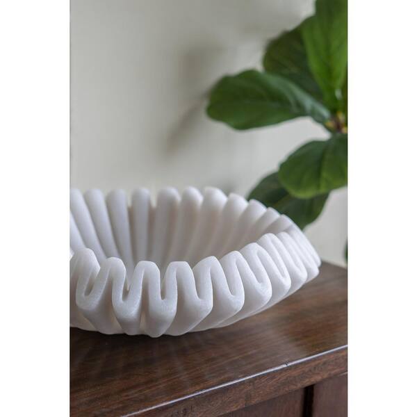 13.4 in. W x 3.7 in. H Round White Plastic Decorative Bowl with