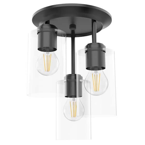 Tatahance 5 in. 3-Light Black Flush Mount Ceiling Light with Glass Shade and No Bulbs Included