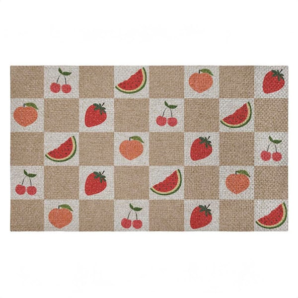 Soft Fruits Checkered Beige 18 in. x 30 in. Polyester Non-Slip Outdoor Door Mat