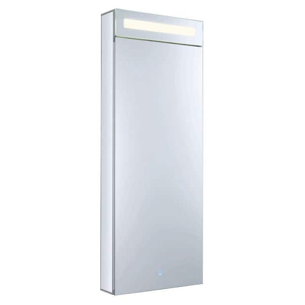 FINE FIXTURES 15 in. x 40 in. Recessed or Surface Wall Mount Medicine Cabinet in Stainless Steel with LED Lighting Right Hinge